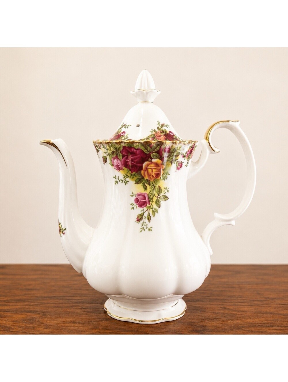 Royal Albert Old Country Roses 9” Coffee Pot Teapot Lid 22K Gold Bone China